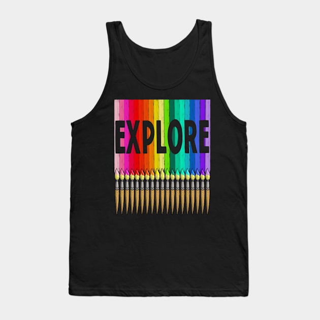 Explore with Paintbrushes in Rainbow Color Tank Top by The Craft ACE